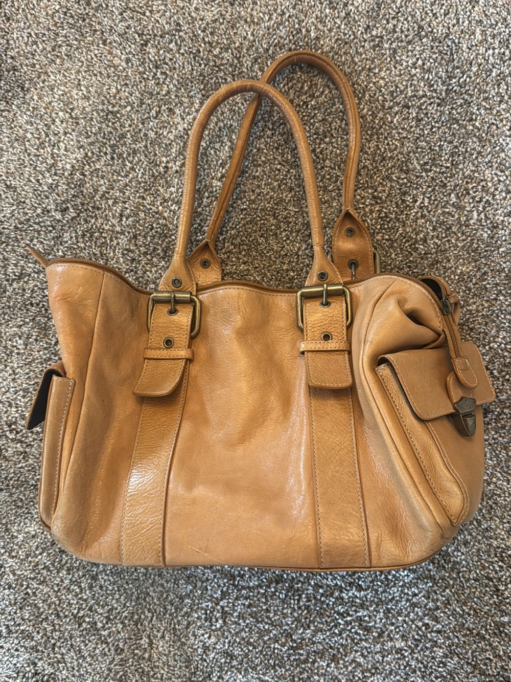 Leather Tote Handbag in Tan